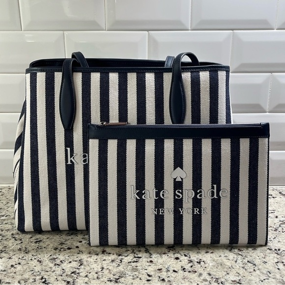 Kate Spade Striped Street Tote with Clutch Set NWOT - Picture 2 of 15
